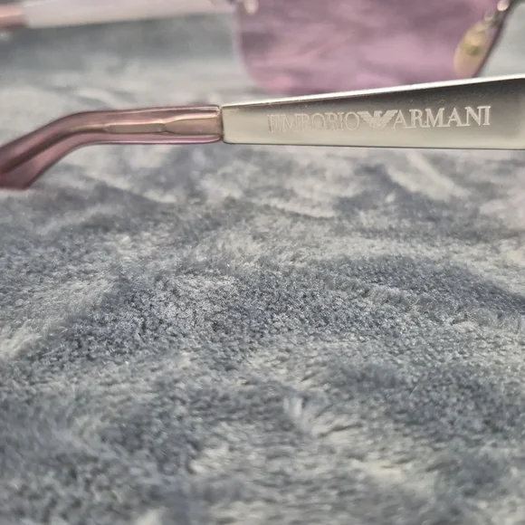 Emporio Armani Women's Rimless Shield Sunglasses — Purple Lens with Gold Trim - Picture 5 of 9